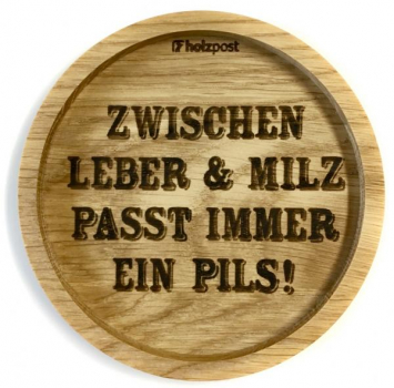 Holzpost Untersetzer aus Eiche "Leber & Milz"