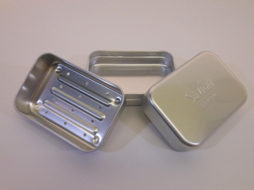 Savion Seifendose aus Aluminium mit Ablaufsieb Abtropfsieb und Federleicht.