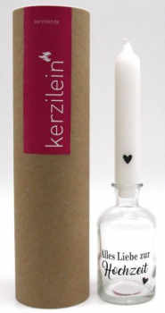 Kerzilein Glas mit Stabkerze "Alles Liebe zur Hochzeit" anthrazit