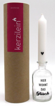 Kerzilein Glas mit Stabkerze "Hier wohnt das Glück" anthrazit