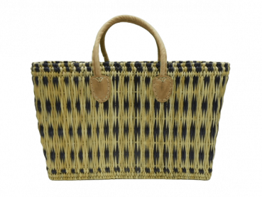 Handgefertigte Marokkanische Souk-Korbtasche aus Seegras BLAU Raute klein