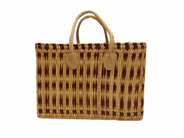 Handgefertigte Marokkanische Souk-Korbtasche aus Seegras ROT Raute klein