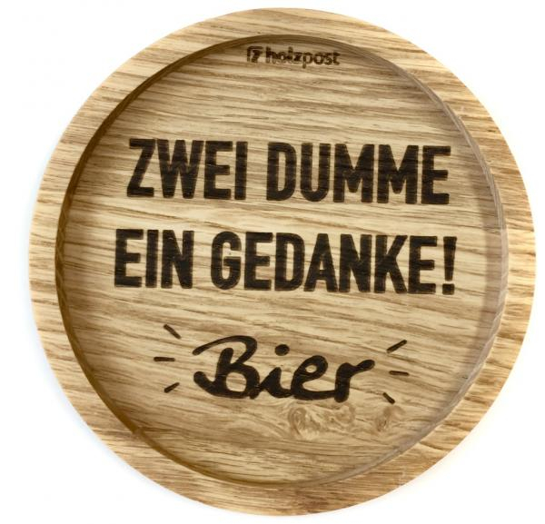 Holzpost Untersetzer aus Eiche "Gedanke-Bier"