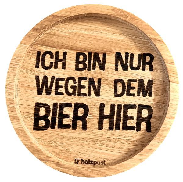 Holzpost Untersetzer aus Eiche "Bier hier"     