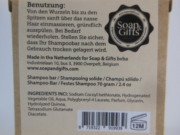 Soap & Gifts festes Shampoo mit Conditioner für gefärbtes und strapaziertes Haar mit Quinoa