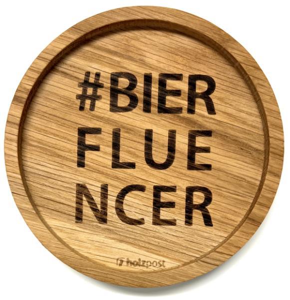 Holzpost Untersetzer aus Eiche "#BierFluencer"