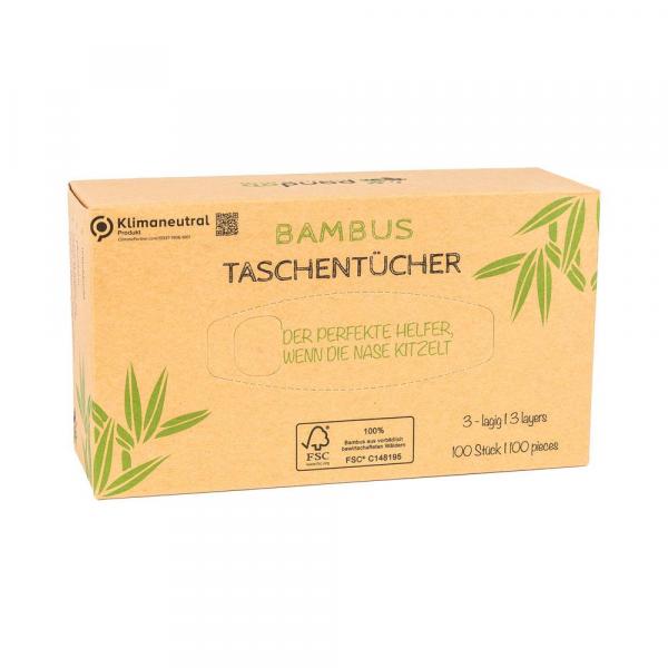 Pandoo Bambus Taschentücher 3-lagig 100 Blatt 100 % Bambus Plastikfreie Verpackung