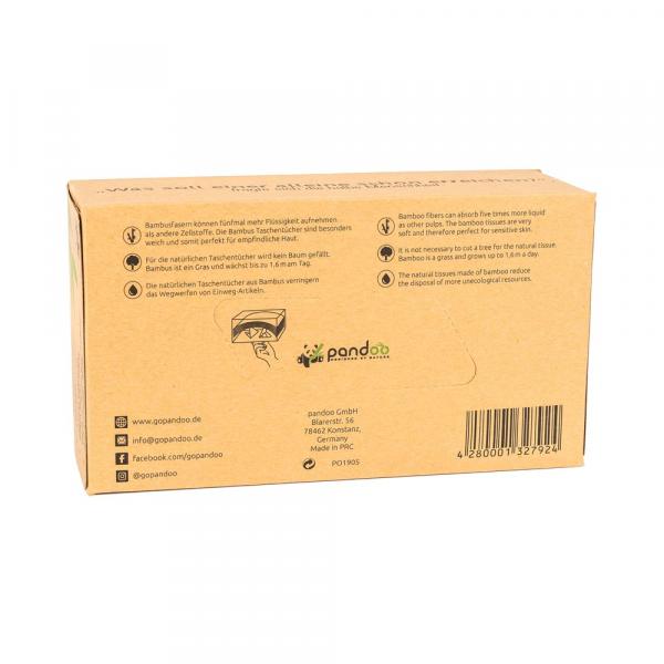 Pandoo Bambus Taschentücher 3-lagig 100 Blatt 100 % Bambus Plastikfreie Verpackung