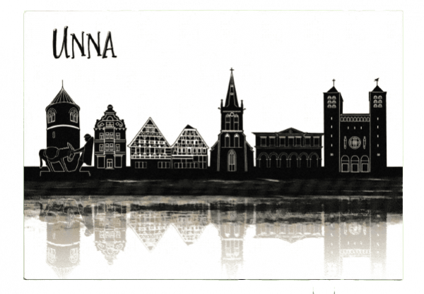 Unna Souvenir Postkarte Skyline Design